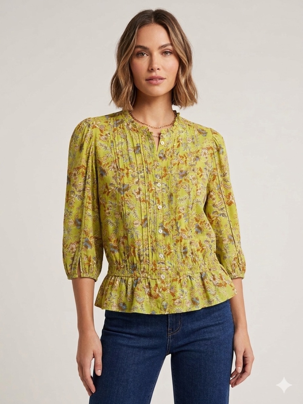 Sam Edelman Floral Button Front Peplum Blouse